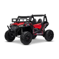 Beneo Motors Autko elektryczne dziecięce UTV 24 V, czerwone, dwa skórzane siedzenia, pilot zdalnego sterowania 2,4 GHz, silniki 2 x 200 W, Bateria litowa, hamulec elektryczny, światła LED, miękkie koła EVA z zawieszeniem, odtwarzacz MP3 z USB / AUX