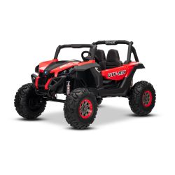 Beneo Motors elektryczny samochodzik-zabawka NOWY RSX 24V, czerwony, napęd 4x4, akumulator litowy, koła EVA, osie zawieszenia, dwumiejscowy fotel ze skóry ekologicznej, pilot zdalnego sterowania, odtwarzacz MP3 z wejściem USB/AUX