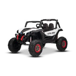Beneo Motors elektryczny samochodzik-zabawka NOWY RSX 24 V, biały, napęd 4x4, akumulator litowy, koła EVA, osie zawieszenia, dwumiejscowy fotel ze skóry ekologicznej, pilot zdalnego sterowania, odtwarzacz MP3 z wejściem USB/AUX