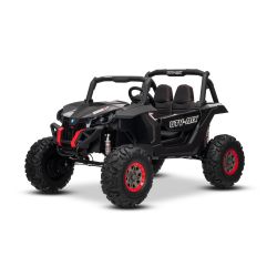 Beneo Motors elektryczny samochodzik-zabawka NOWY RSX 24 V, czarny, napęd 4x4, akumulator litowy, koła EVA, osie zawieszenia, dwumiejscowy fotel ze skóry ekologicznej, pilot zdalnego sterowania, odtwarzacz MP3 z wejściem USB/AUX