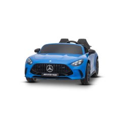 Elektryczny samochodzik Mercedes GT63 AMG 24V z napędem 4x4, niebieski, dwumiejscowy, regulowany fotel kierowcy, miękkie koła EVA, pilot 2,4 GHz, USB/Bluetooth, silniki 200 W, zawieszenie, akumulator litowy, światła LED z przodu i z tyłu, oryginalna licen