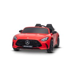Elektryczny samochodzik Mercedes GT63 AMG 24V z napędem 4x4, czerwony, dwumiejscowy, regulowany fotel kierowcy, miękkie koła EVA, pilot 2,4 GHz, USB/Bluetooth, silniki 200 W, zawieszenie, akumulator litowy, światła LED z przodu i z tyłu, oryginalna licenc