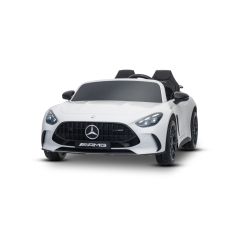 Elektryczny samochodzik Mercedes GT63 AMG 24V z napędem 4x4, biały, dwumiejscowy, regulowany fotel kierowcy, miękkie koła EVA, pilot 2,4 GHz, USB/Bluetooth, silniki 200 W, zawieszenie, akumulator litowy, światła LED z przodu i z tyłu, oryginalna licencja