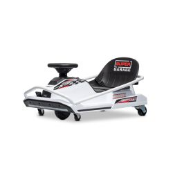 Gokart do driftu Beneo Motors 24 V, biały, silnik bezszczotkowy 300 W, akumulator litowy, tryb driftu z prędkością 14 km/h, solidna konstrukcja żeliwna, pas bezpieczeństwa, fotel sportowy, wielofunkcyjna kierownica