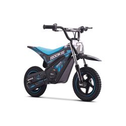 Dziecięcy elektryczny motocykl minicross ROOKIE 24 V (12"), niebieski, akumulator litowy, silnik bezszczotkowy 250 W, hamulec tarczowy