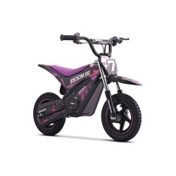 Dziecięcy elektryczny motocykl minicross ROOKIE 24 V (12"), fioletowy, akumulator litowy, silnik bezszczotkowy 250 W, hamulec tarczowy