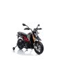Motorek elektryczny APRILIA DORSODURO 900, licencjonowany, akumulator 12V, miękkie koła EVA, silniki 2 x 18W, zawieszenie, metalowa rama, metalowy widelec, koła pomocnicze, srebrny