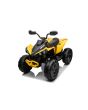 Elektryczny ATV Can-am Renegade, żółty, jednoosobowy, zawieszenie przednie i tylne, oświetlenie LED, akumulator 12 V, silniki 2 x 35 W, miękkie koła EVA, odtwarzacz MP3 z wejściem USB/AUX, licencjonowany
