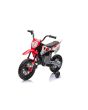 Motocykl elektryczny MOTOCROSS, czerwony, akumulator 12 V, miękkie koła EVA, skórzane siedzenie, silnik 2 x 25 W, zawieszenie, metalowa rama, odtwarzacz MP3 z Bluetooth, koła pomocnicze