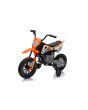 Motocykl elektryczny MOTOCROSS, pomarańczowy, akumulator 12 V, miękkie koła EVA, skórzane siedzenie, silnik 2 x 25 W, zawieszenie, metalowa rama, odtwarzacz MP3 z Bluetooth, koła pomocnicze