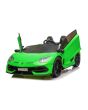 Samochodzik elektryczny Lamborghini Aventador 24V Double, zielony lakier, 2,4 GHz DO, miękkie siedzenia PU, wyświetlacz LCD, zawieszenie, drzwi otwierane pionowo, miękkie koła EVA, silnik 2 X 45W, licencja ORYGINALNA