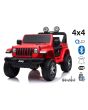 Samochód elektryczny JEEP Wrangler, Jednomiejscowy, czerwony, Skórzane siedzenia, Radio z odtwarzaczem Bluetooth, Wejście SD / USB, Napęd 4x4, Bateria litowa, Koła EVA, Osie zawieszenia, Pilot 2,4 GHz