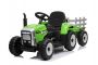 Elektrický Traktor WORKERS s vlečkou, zelený, Pohon zadných kolies, 12V batéria, EVA kolesá, široké kožené sedadlo, 2,4 GHz Diaľkový ovládač, Jednomiestne, MP3 prehrávač so vstupom USB/SD, LED Svetlá