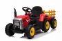 Elektrický Traktor WORKERS s vlečkou, červený, Pohon zadných kolies, 12V batéria, EVA kolesá, široké kožené sedadlo, 2,4 GHz Diaľkový ovládač, Jednomiestne, MP3 prehrávač so vstupom USB/SD, LED Svetlá