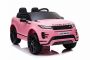 Autko elektryczne Range Rover EVOQUE, Różowy, odpowiednie dla jednego dziecka, odtwarzacz MP3 z wejściem USB, napęd 4x4, akumulator 12V10Ah, koła EVA, oś zawieszenia, uruchamianie kluczyka, pilot Bluetooth 2,4 GHz, licencjonowany