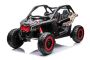 Samochód elektryczny Can-am Maverick, czarny, dwumiejscowy, zawieszenie  tylne, pilot 2,4 Ghz, przenośny akumulator, silniki 4 x 35 W, koła EVA, skórzane fotele, odtwarzacz MP3 z wejściem USB/SD, licencjonowany