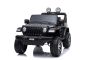 Samochód elektryczny JEEP Wrangler, Jednomiejscowy, czarny, Skórzane siedzenia, Radio z odtwarzaczem Bluetooth, Wejście SD / USB, Napęd 4x4, Bateria litowa, Koła EVA, Osie zawieszenia, Pilot 2,4 GHz