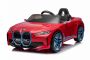 Samochód elektryczny BMW i4, czerwony, pilot 2,4 GHz, złącze USB / AUX / Bluetooth, zawieszenie, akumulator 12 V, światła LED, 2 X SILNIK, ORYGINALNA licencja