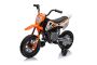 Motocykl elektryczny MOTOCROSS, pomarańczowy, akumulator 12 V, miękkie koła EVA, skórzane siedzenie, silnik 2 x 25 W, zawieszenie, metalowa rama, odtwarzacz MP3 z Bluetooth, koła pomocnicze