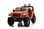 Samochód elektryczny JEEP Wrangler, Jednomiejscowy, Pomarańczowy, Skórzane siedzenia, Radio z odtwarzaczem Bluetooth, Wejście SD / USB, Napęd 4x4, Bateria litowa, Koła EVA, Osie zawieszenia, Pilot 2,4 GHz