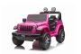 Samochód elektryczny JEEP Wrangler, Jednomiejscowy, Różowy, Skórzane siedzenia, Radio z odtwarzaczem Bluetooth, Wejście SD / USB, Napęd 4x4, Bateria litowa, Koła EVA, Osie zawieszenia, Pilot 2,4 GHz