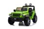 Samochód elektryczny JEEP Wrangler, Jednomiejscowy, Zielony, Skórzane siedzenia, Radio z odtwarzaczem Bluetooth, Wejście SD / USB, Napęd 4x4, Bateria litowa, Koła EVA, Osie zawieszenia, Pilot 2,4 GHz