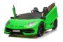 Samochodzik elektryczny Lamborghini Aventador 24V Double, zielony lakier, 2,4 GHz DO, miękkie siedzenia PU, wyświetlacz LCD, zawieszenie, drzwi otwierane pionowo, miękkie koła EVA, silnik 2 X 45W, licencja ORYGINALNA