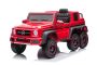 Autko elektryczne Mercedes-Benz G63 AMG 6X6, Jednomiejscowe, czerwone, 6 kół z niezależnym zawieszeniem, Napęd 4 x 45W, Akumulator 12V10AH, Koła i siedzisko plastikowe, Pilot zdalnego sterowania, Licencjonowany