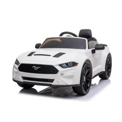 Samochodzik elektryczny Ford Mustang 24V, biały, Koła z miękkiej pianki EVA, Silniki: 2 x 16000 obr / min, Akumulator 24 V, Światła LED, Pilot 2,4 GHz, Odtwarzacz MP3, Licencja ORYGINALNA