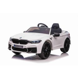 Autko elektryczne BMW M5 24V, białe, Koła Soft EVA, Silniki: 2 x 24V, Pojemność akumulatora 24V, Światła LED, Pilot 2,4 GHz, Odtwarzacz MP3, Fotel ze sztucznej skóry, ORYGINALNA licencja