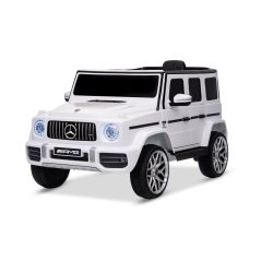 Elektryczny samochodzik Mercedes G, biały, pojedyncze siedzenie, bateria litowa, pilot 2,4 GHz, 2XMOTOR, USB, karta SD, licencja ORGINALNA