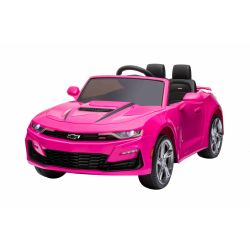 Autko elektryczne Chevrolet Camaro 12V, różowy, pilot 2,4 GHz, otwierane drzwi, koła EVA, oświetlenie LED, skórzane siedzenie, 2 X MOTOR, wejście USB / SD, licencja ORYGINALNA