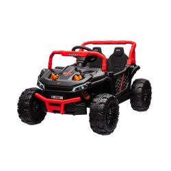 Autko elektryczne UTV Small 12V, czarne, napęd na tylne koła, akumulator 12V, plastikowe koła, szerokie podwójne siedzenie, pilot 2,4 GHz, jednoosobowe miejsce, odtwarzacz MP3 z wejściem USB/SD, oświetlenie LED