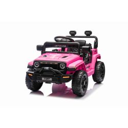 Elektryczny samochodzik OFFROAD NEW z napędem na tylne koła, różowy, bateria litowa, wysokie podwozie, szerokie siedzenie, osie zawieszenia, pilot 2,4 GHz,  światła LED