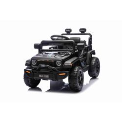 Elektryczny samochodzik OFFROAD NEW z napędem na tylne koła, czarny, bateria litowa, wysokie podwozie, szerokie siedzenie, osie zawieszenia, pilot 2,4 GHz, światła LED
