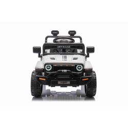 Elektryczny samochodzik OFFROAD NEW z napędem na tylne koła, biały, bateria litowa, wysokie podwozie, szerokie siedzenie, osie zawieszenia, pilot 2,4 GHz, światła LED