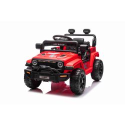 Elektryczny samochodzik OFFROAD NEW z napędem na tylne koła, czerwony, bateria litowa, wysokie podwozie, szerokie siedzenie, osie zawieszenia, pilot 2,4 GHz, światła LED