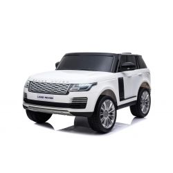Elektryczne Autko Range Rover, Podwójne Siedzenie, Biały Kolor, Skórzane Fotele, Wyświetlacz LCD Z Wejściem USB, Napęd 4 x 4, 2 x 12 V 7 AH, Koła EVA, Osie Zawieszenia, 2.4 GHz Pilot Bluetooth