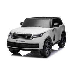 Samochód elektryczny Range Rover model 2023, dwumiejscowy, biały, skórzane fotele, radio z wejściem USB, tylny napęd z zawieszeniem, akumulator 12V7AH, koła EVA, trzypozycyjny kluczyk rozruchowy, pilot zdalnego sterowania 2,4 GHz, licencjonowany