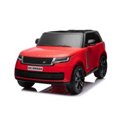 Samochód elektryczny Range Rover model 2023, dwumiejscowy, czerwony, skórzane fotele, radio z wejściem USB, tylny napęd z zawieszeniem, akumulator 12V7AH, koła EVA, trzypozycyjny kluczyk rozruchowy, pilot zdalnego sterowania 2,4 GHz, licencjonowany