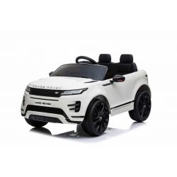 Autko elektryczne Range Rover EVOQUE, białe, odpowiedni dla jednego dziecka, odtwarzacz MP3 z wejściem USB, napęd 4x4, akumulator 12V10Ah, koła EVA, oś zawieszenia, uruchamianie kluczyka, pilot Bluetooth 2,4 GHz, licencjonowany
