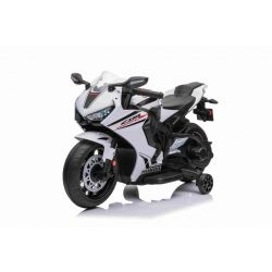 Motocykl elektryczny HONDA CBR 1000RR, licencjonowany, akumulator 12V, plastikowe koła, silnik 30W, światła LED, rama stała, koła pomocnicze, biały