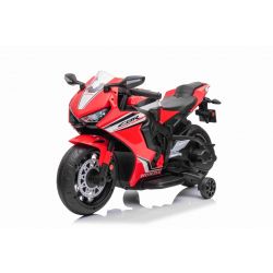 Motocykl elektryczny HONDA CBR 1000RR, licencjonowany, akumulator 12V, plastikowe koła, silnik 30W, światła LED, rama stała, koła pomocnicze, czerwony