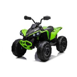 Quad elektryczny Can-am Renegade, zielony, jednoosobowy, zawieszenie przednie i tylne, oświetlenie LED, akumulator 12V, silniki 2 x 35W, miękkie koła EVA, odtwarzacz MP3 z wejściem USB/AUX, licencjonowany