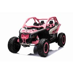Samochód elektryczny Can-am Maverick, Różowy, dwumiejscowy, zawieszenie tylne, pilot 2,4 Ghz, przenośny akumulator, silniki 4 x 35 W, koła EVA, skórzane fotele, odtwarzacz MP3 z wejściem USB/SD, licencjonowany