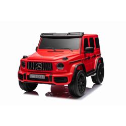 Samochód elektryczny Mercedes-Benz G63 AMG 4x4² Dwumiejscowy 12V, czerwony, Odtwarzacz MP3 z wejściem USB/AUX, Napęd 4x4, Akumulator 12V14Ah, Koła EVA z amortyzacją, Fotele skórzane, Pilot, Licencja