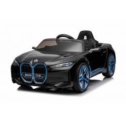 Samochód elektryczny BMW i4, czarny, pilot 2,4 GHz, złącze USB / AUX / Bluetooth, zawieszenie, akumulator 12 V, światła LED, 2 X SILNIK, ORYGINALNA licencja