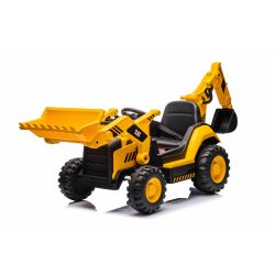 Licencjonowana koparka elektryczna Caterpillar z łyżką do prac ziemnych i nachylania, jednoosobowa, żółta, wejście USB na odtwarzacz MP3, napęd tylny z 2 silnikami 30 W i akumulatorem litowym