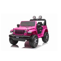 Samochód elektryczny JEEP Wrangler, Jednomiejscowy, Różowy, Skórzane siedzenia, Radio z odtwarzaczem Bluetooth, Wejście SD / USB, Napęd 4x4, Bateria litowa, Koła EVA, Osie zawieszenia, Pilot 2,4 GHz