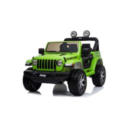 Samochód elektryczny JEEP Wrangler, Jednomiejscowy, Zielony, Skórzane siedzenia, Radio z odtwarzaczem Bluetooth, Wejście SD / USB, Napęd 4x4, Bateria litowa, Koła EVA, Osie zawieszenia, Pilot 2,4 GHz